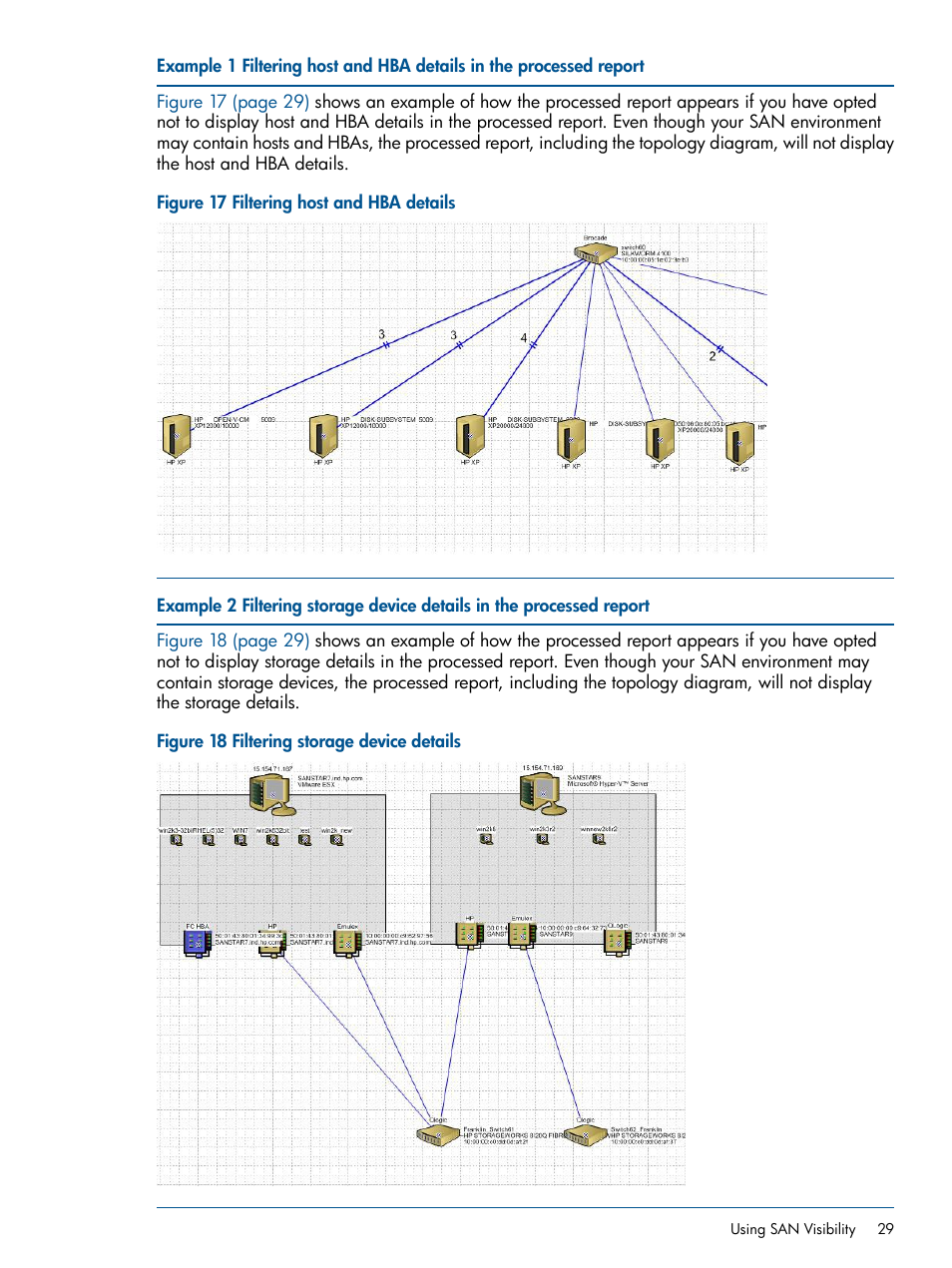 Filtering host and hba details, Filtering storage device details | HP SAN User Manual | Page 29 / 59