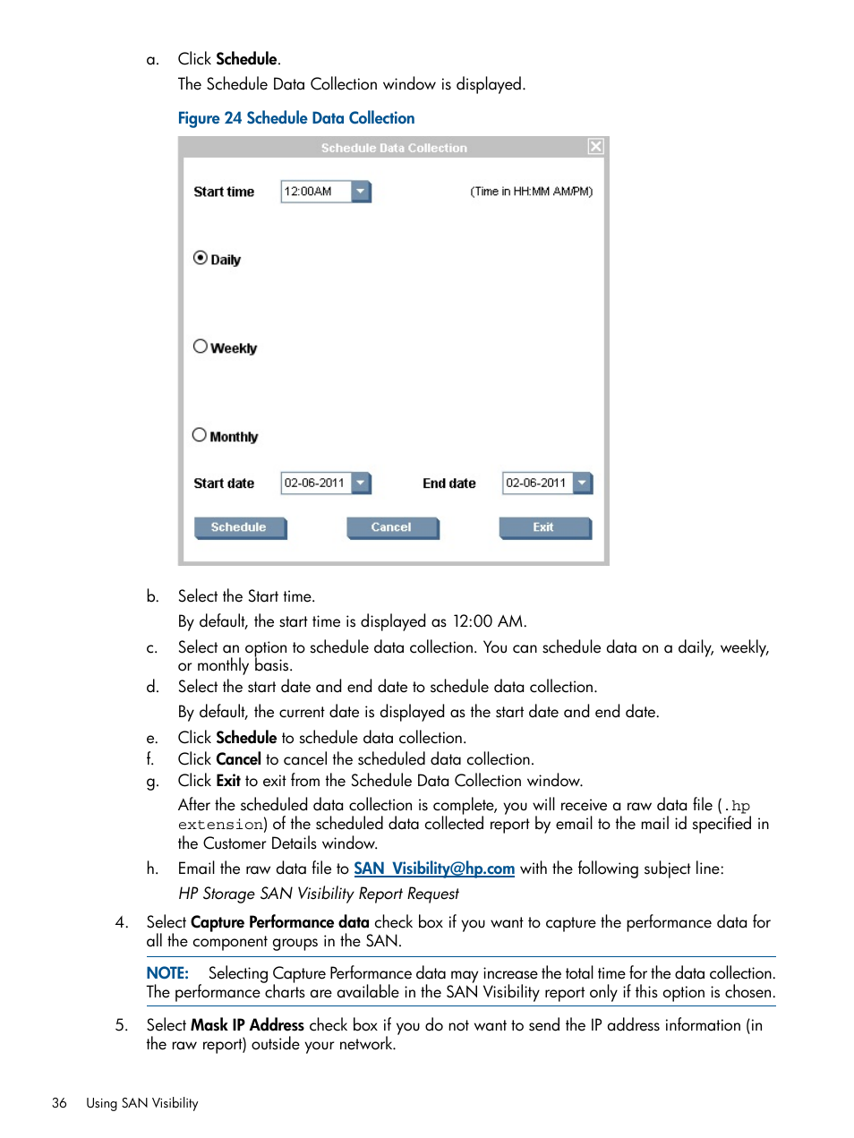 Schedule data collection | HP SAN User Manual | Page 36 / 59