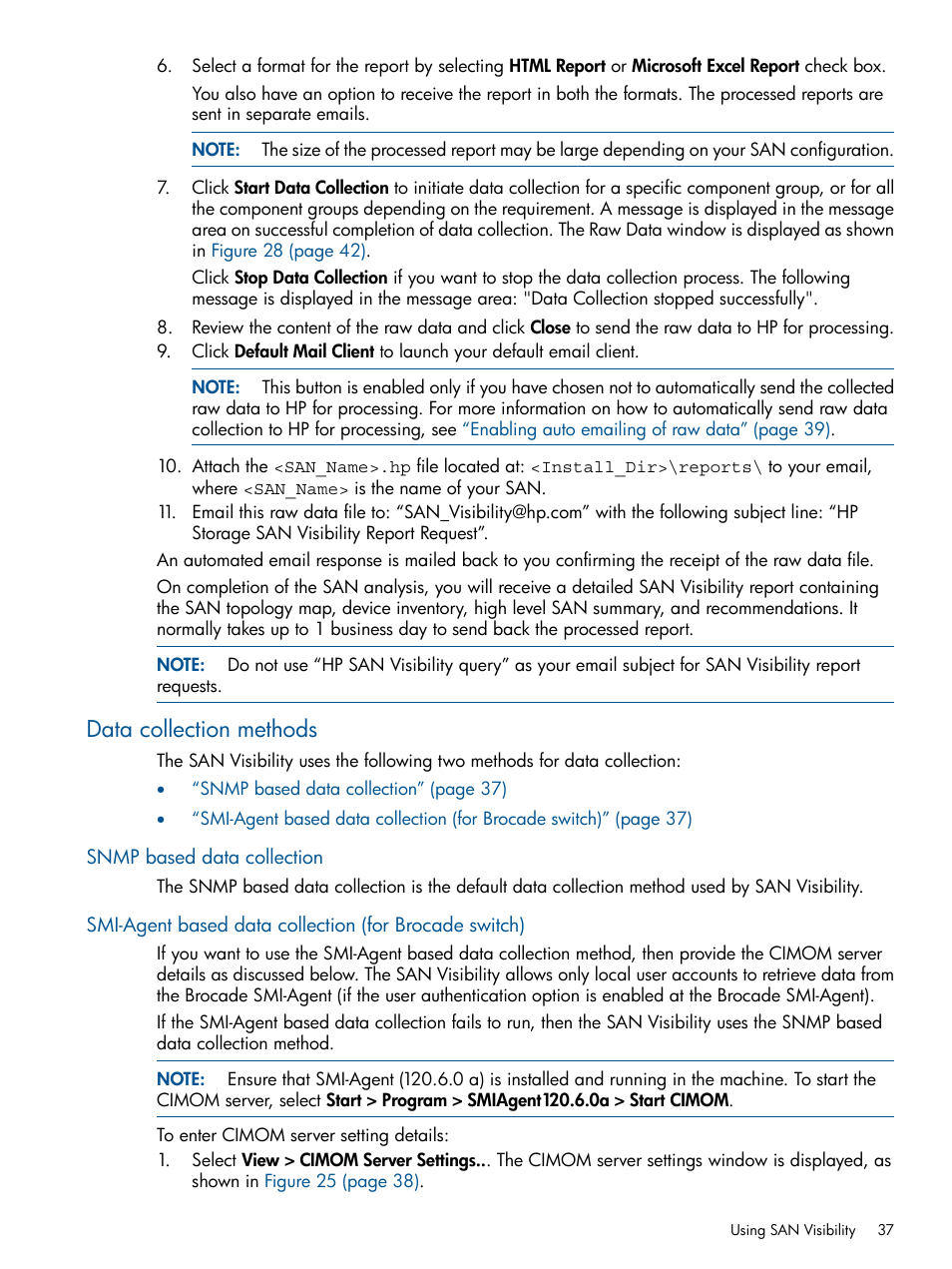 Data collection methods, Snmp based data collection | HP SAN User Manual | Page 37 / 59