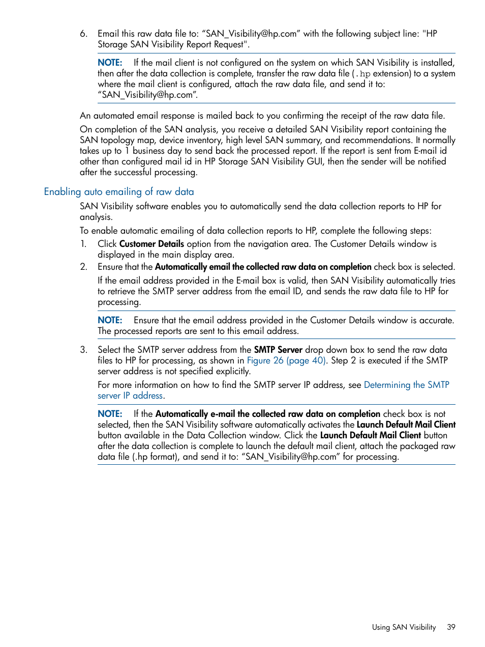 Enabling auto emailing of raw data | HP SAN User Manual | Page 39 / 59
