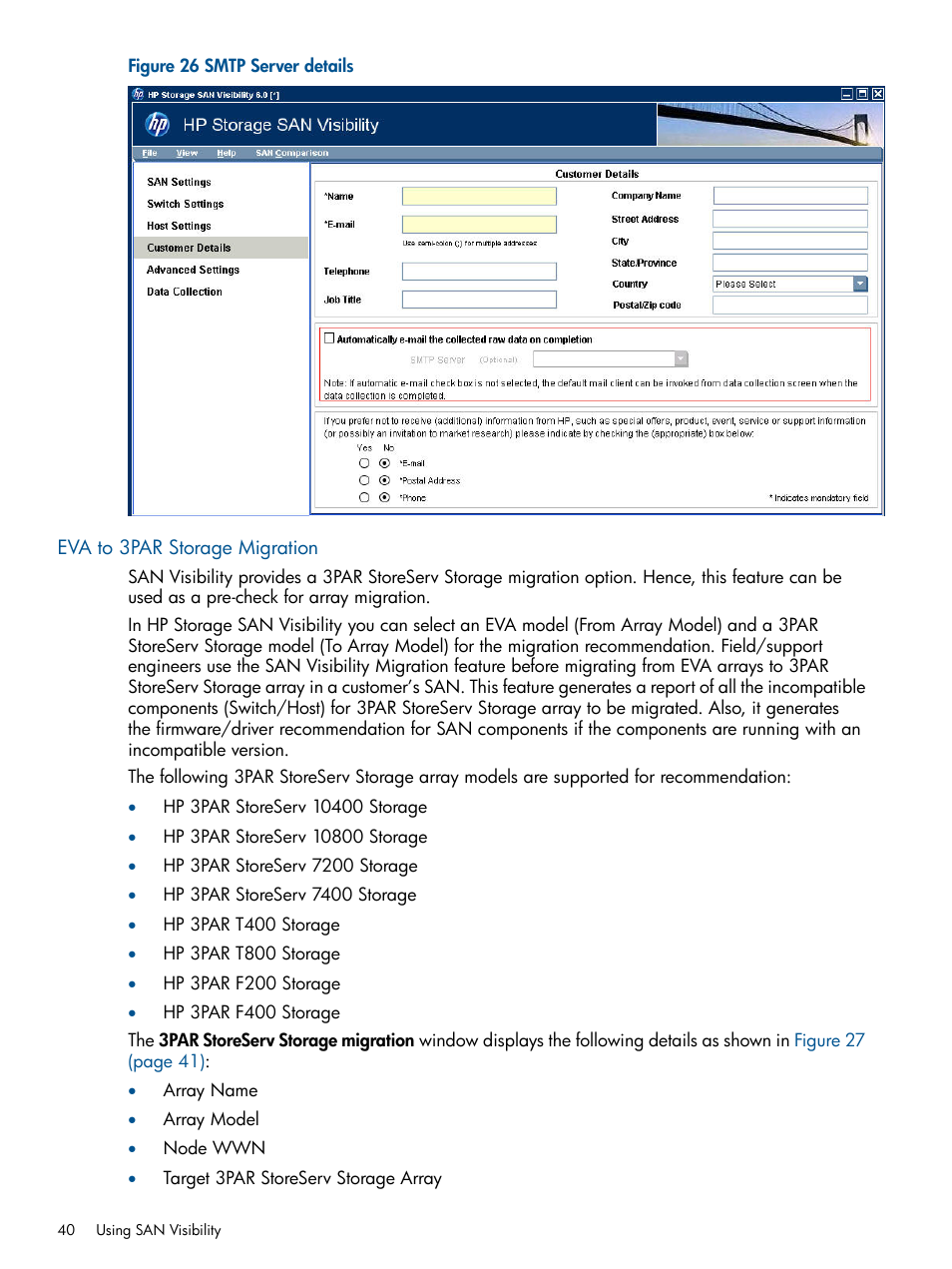 Eva to 3par storage migration, Smtp server details | HP SAN User Manual | Page 40 / 59