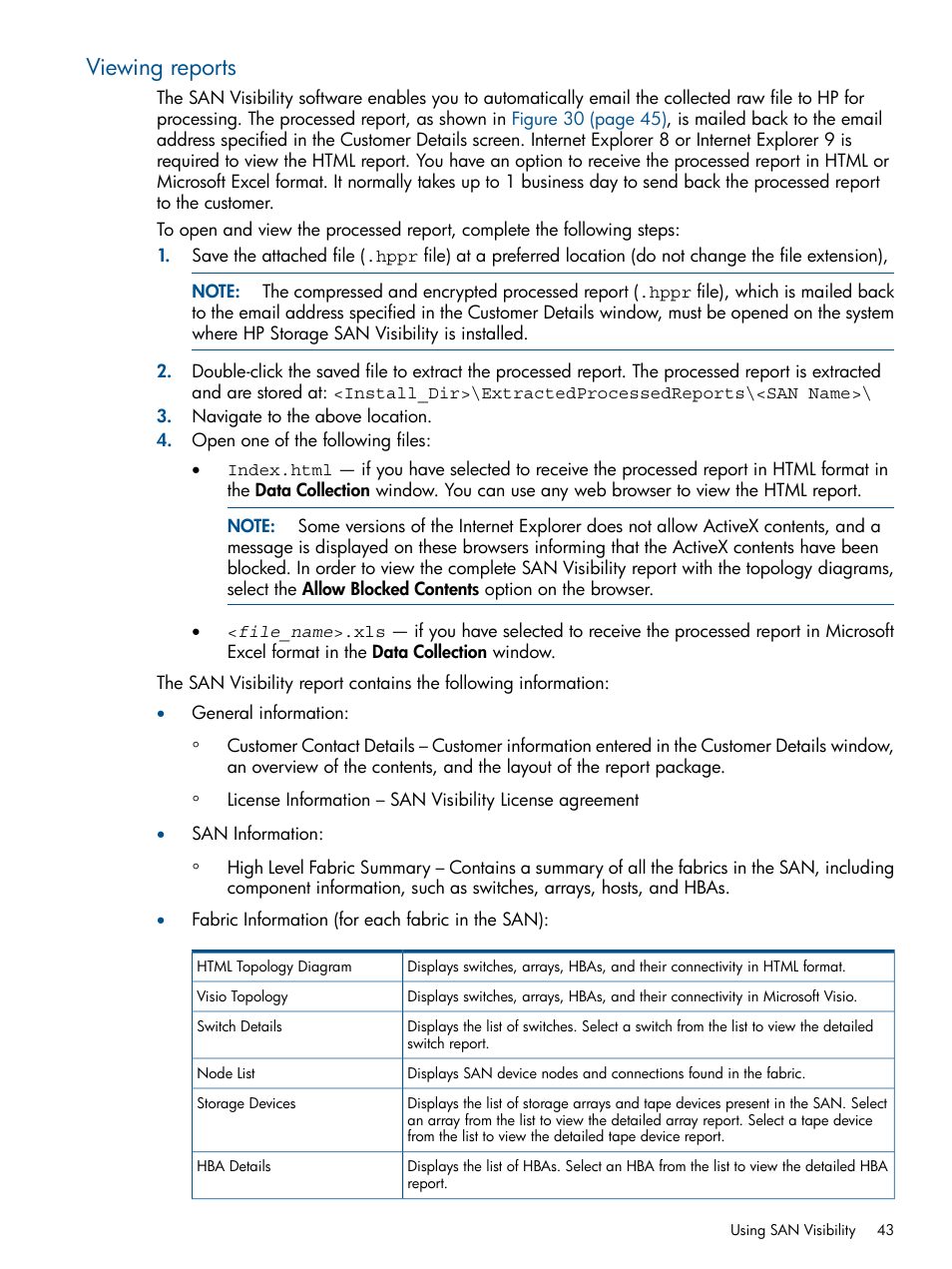 Viewing reports | HP SAN User Manual | Page 43 / 59