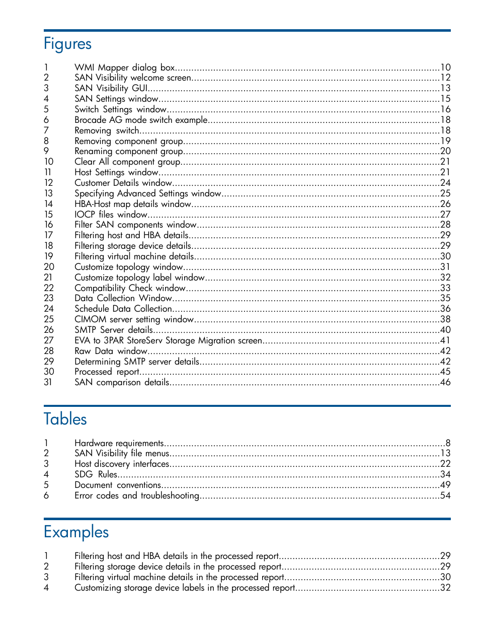 Figures, Tables, Examples | HP SAN User Manual | Page 5 / 59