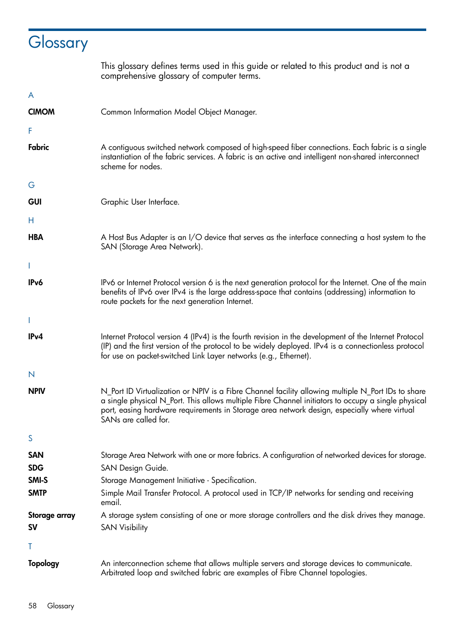 Glossary | HP SAN User Manual | Page 58 / 59