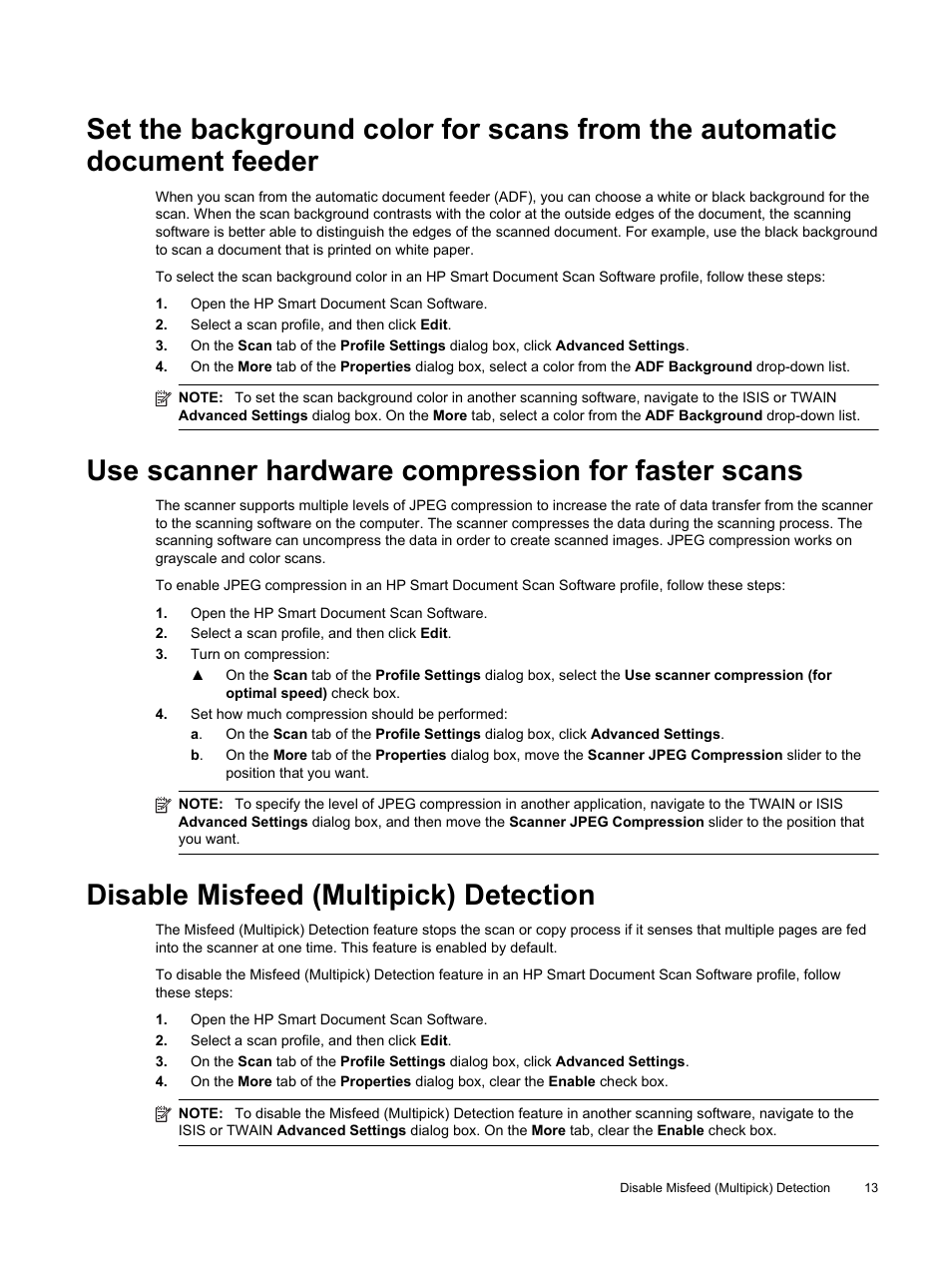 Use scanner hardware compression for faster scans, Disable misfeed (multipick) detection | HP Scanjet Enterprise Flow N9120 Flatbed Scanner User Manual | Page 15 / 42