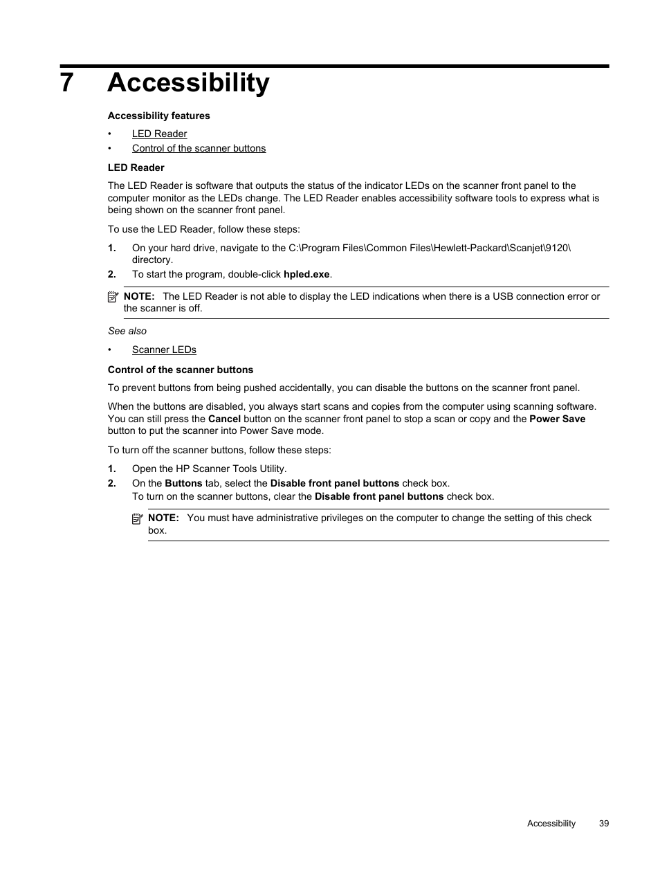 Accessibility, 7accessibility | HP Scanjet Enterprise Flow N9120 Flatbed Scanner User Manual | Page 41 / 42