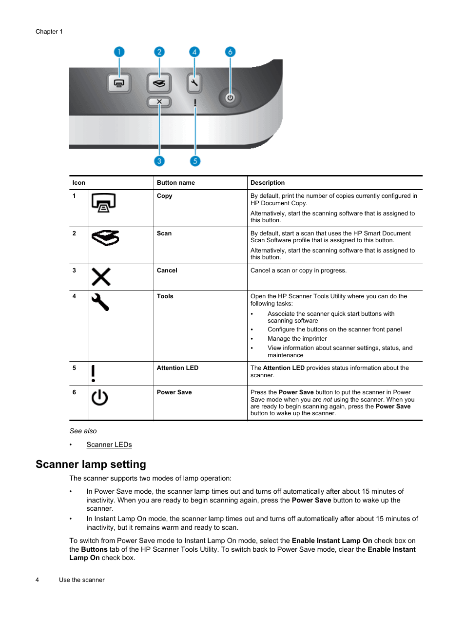 Scanner lamp setting | HP Scanjet Enterprise Flow N9120 Flatbed Scanner User Manual | Page 6 / 42