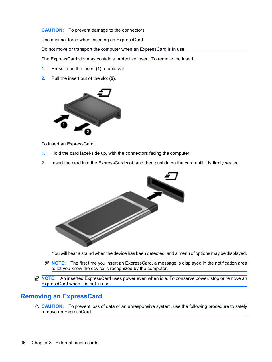 Removing an expresscard | HP EliteBook 2540p Notebook PC User Manual | Page 108 / 175