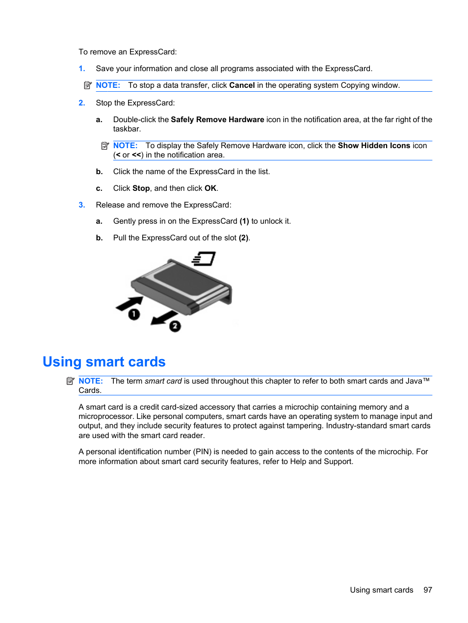 Using smart cards | HP EliteBook 2540p Notebook PC User Manual | Page 109 / 175