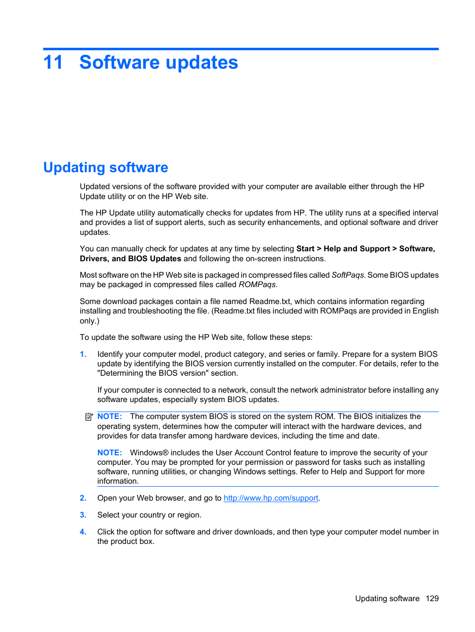 Software updates, Updating software, 11 software updates | HP EliteBook 2540p Notebook PC User Manual | Page 141 / 175