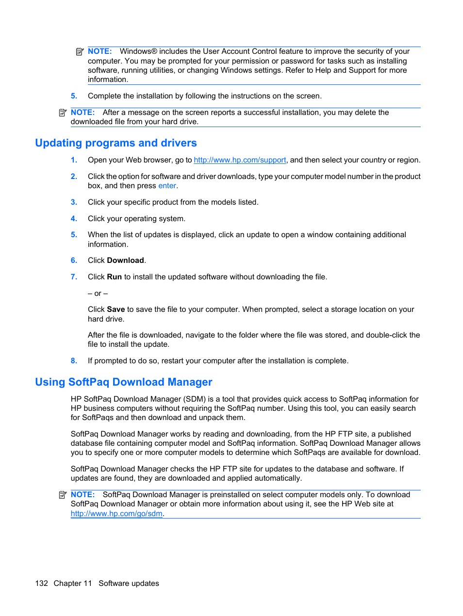 Updating programs and drivers, Using softpaq download manager | HP EliteBook 2540p Notebook PC User Manual | Page 144 / 175