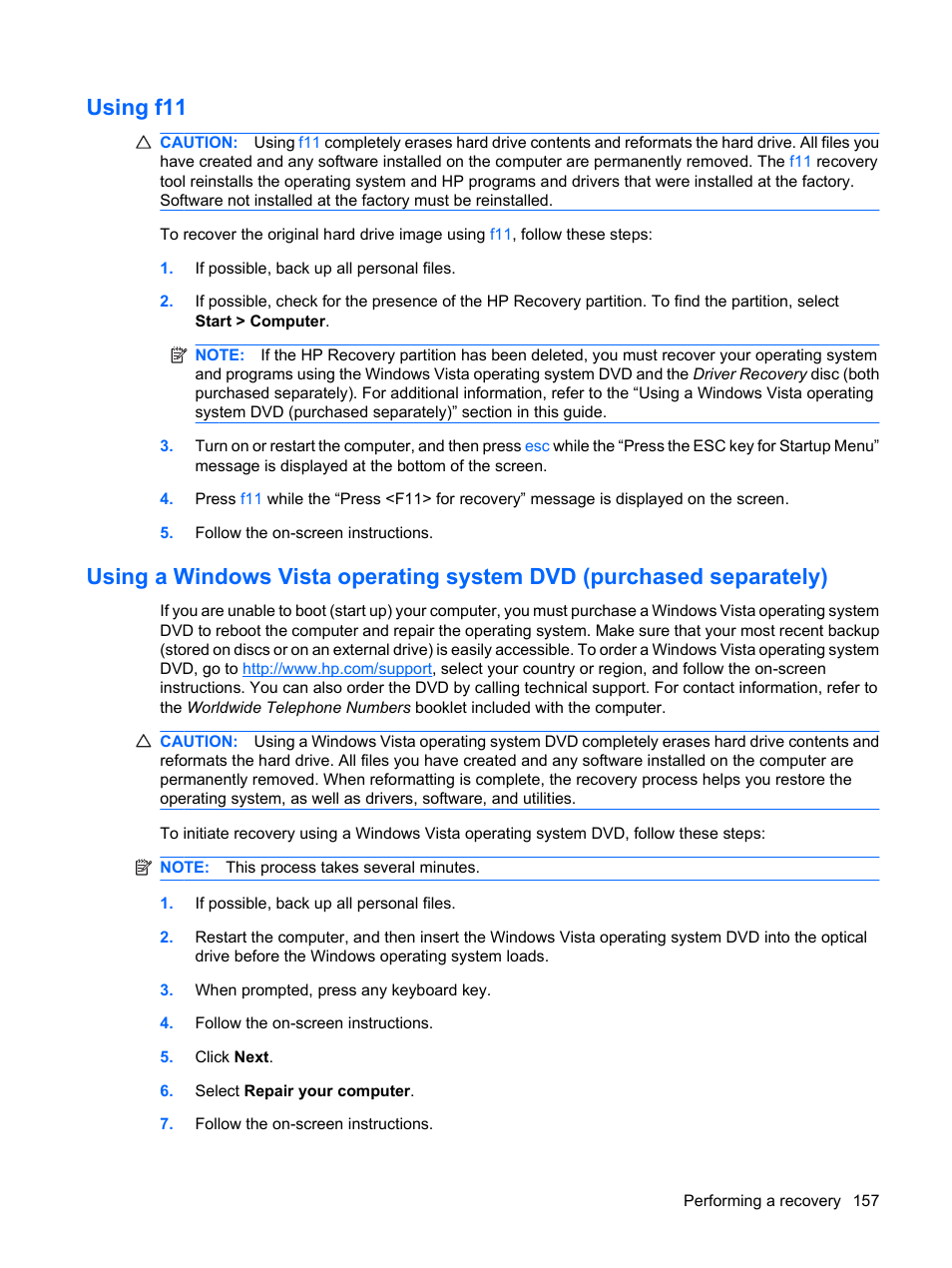 Using f11 | HP EliteBook 2540p Notebook PC User Manual | Page 169 / 175