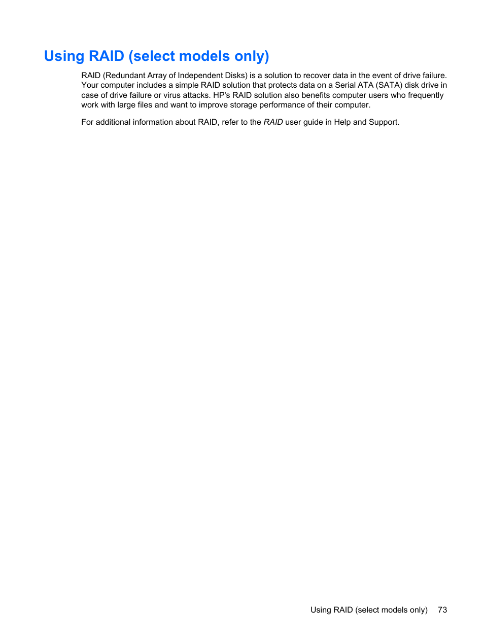 Using raid (select models only) | HP EliteBook 2540p Notebook PC User Manual | Page 85 / 175