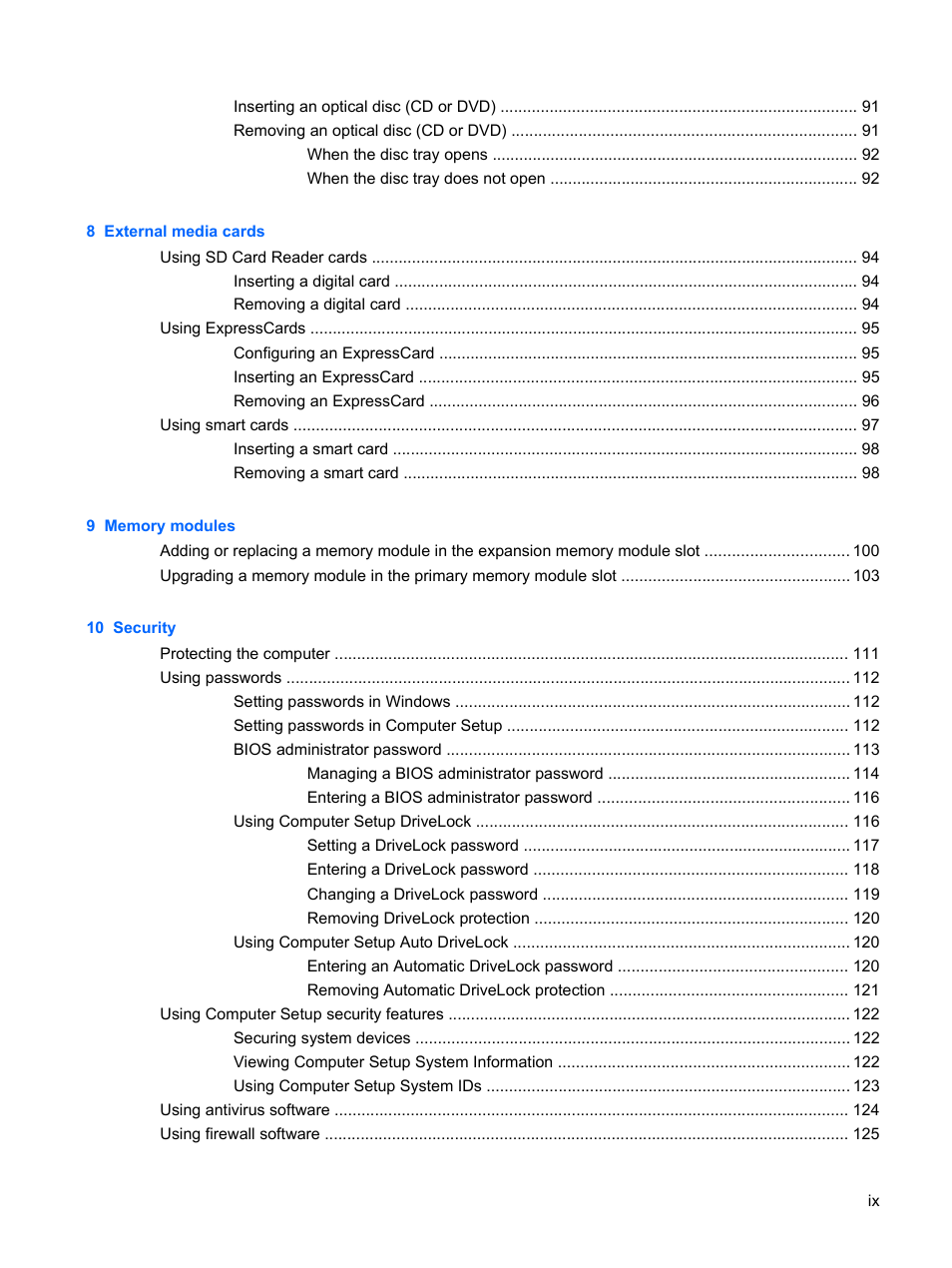 HP EliteBook 2540p Notebook PC User Manual | Page 9 / 175
