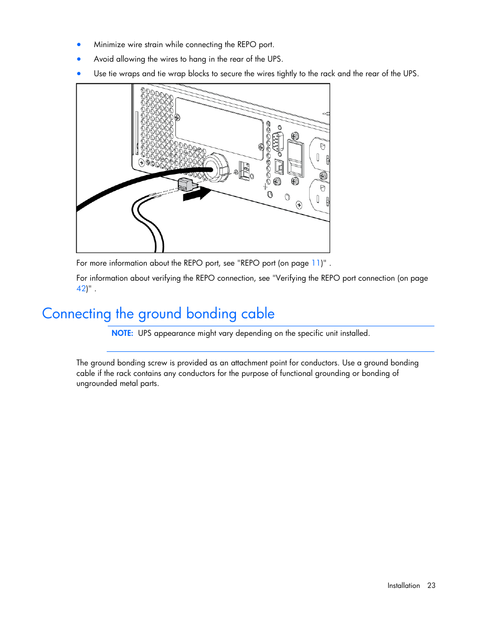 Connecting the ground bonding cable | HP Tower Uninterruptible Power System User Manual | Page 23 / 79