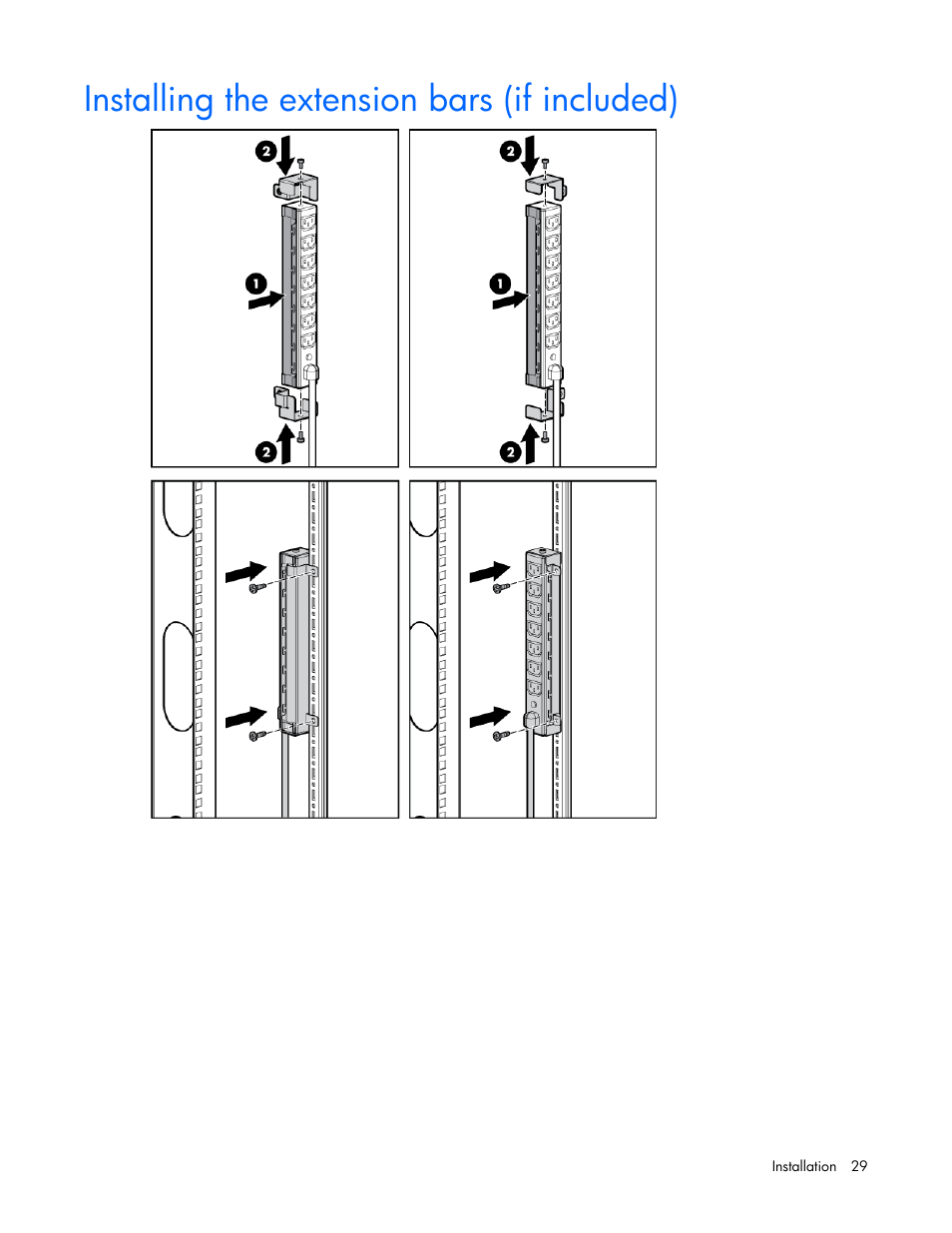 Installing the extension bars (if included) | HP Tower Uninterruptible Power System User Manual | Page 29 / 79