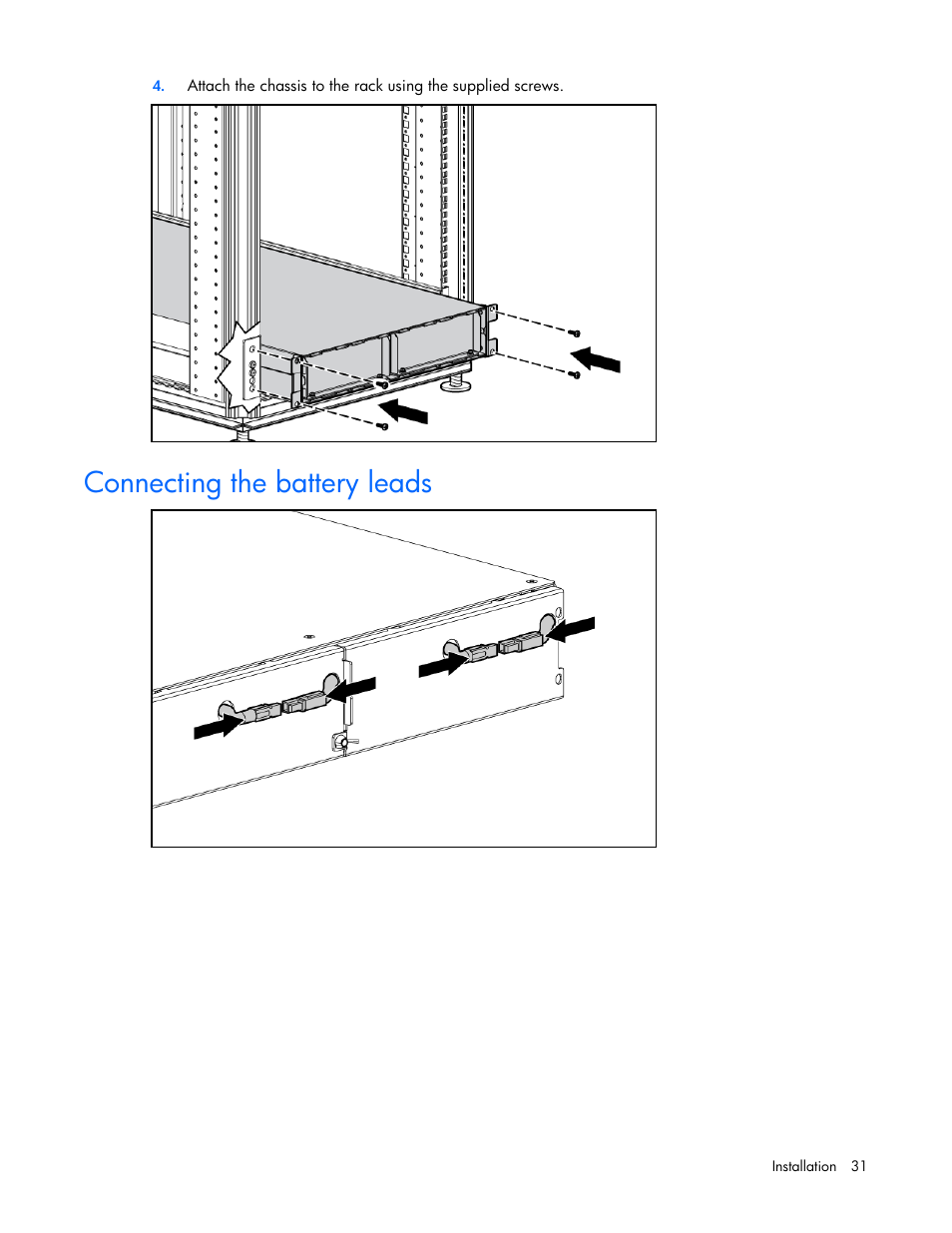 Connecting the battery leads | HP Tower Uninterruptible Power System User Manual | Page 31 / 79