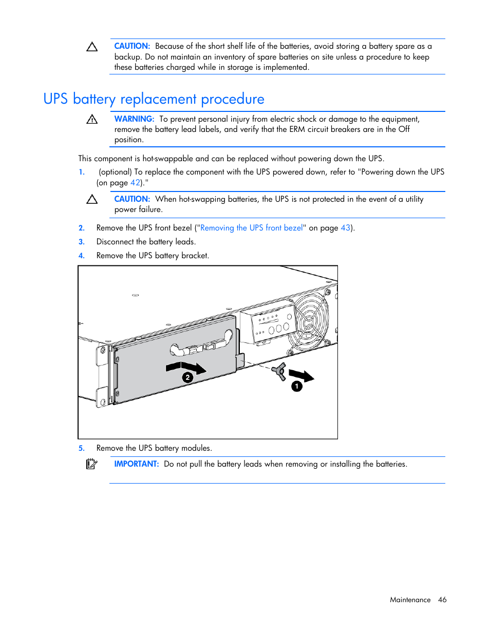 Ups battery replacement procedure | HP Tower Uninterruptible Power System User Manual | Page 46 / 79