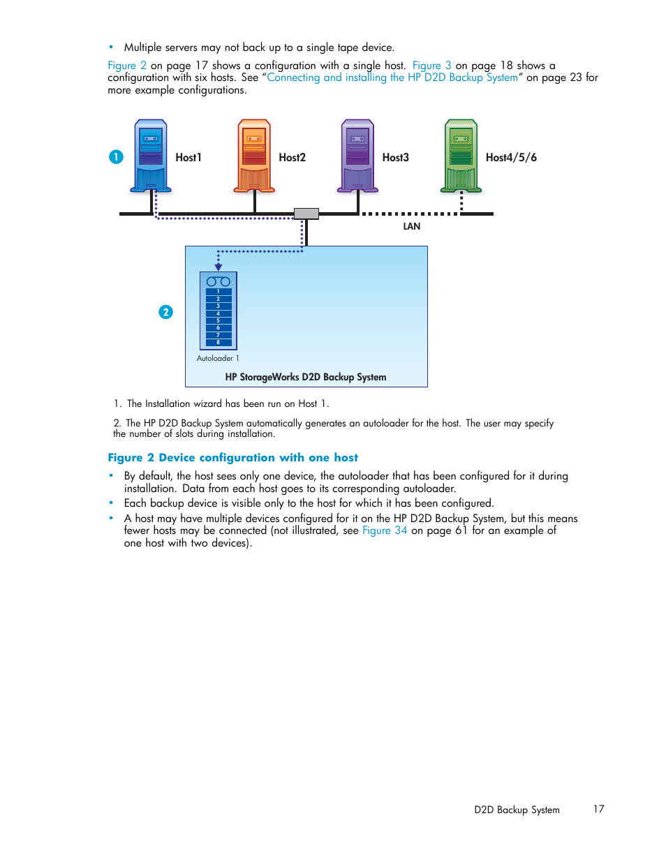 2 device configuration with one host | HP D2D100 Backup System User Manual | Page 17 / 126