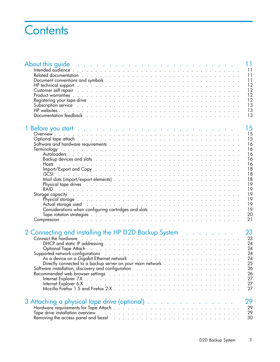 HP D2D100 Backup System User Manual | Page 3 / 126