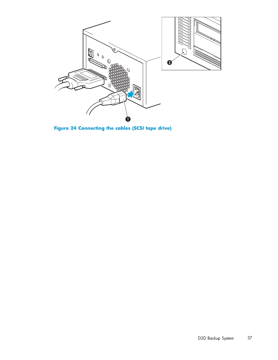 24 connecting the cables (scsi tape drive) | HP D2D100 Backup System User Manual | Page 37 / 126