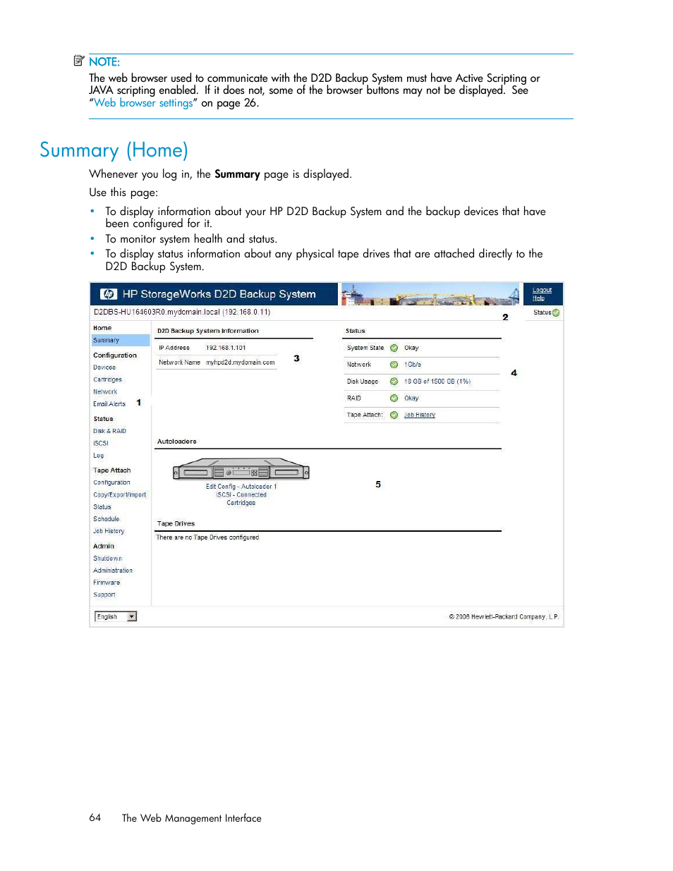 Summary (home) | HP D2D100 Backup System User Manual | Page 64 / 126