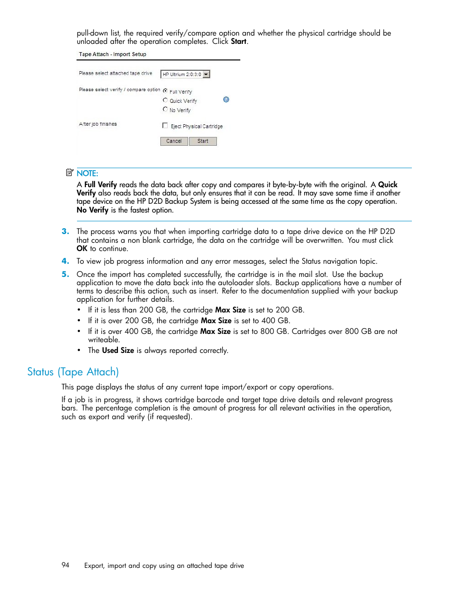 Status (tape attach) | HP D2D100 Backup System User Manual | Page 94 / 126