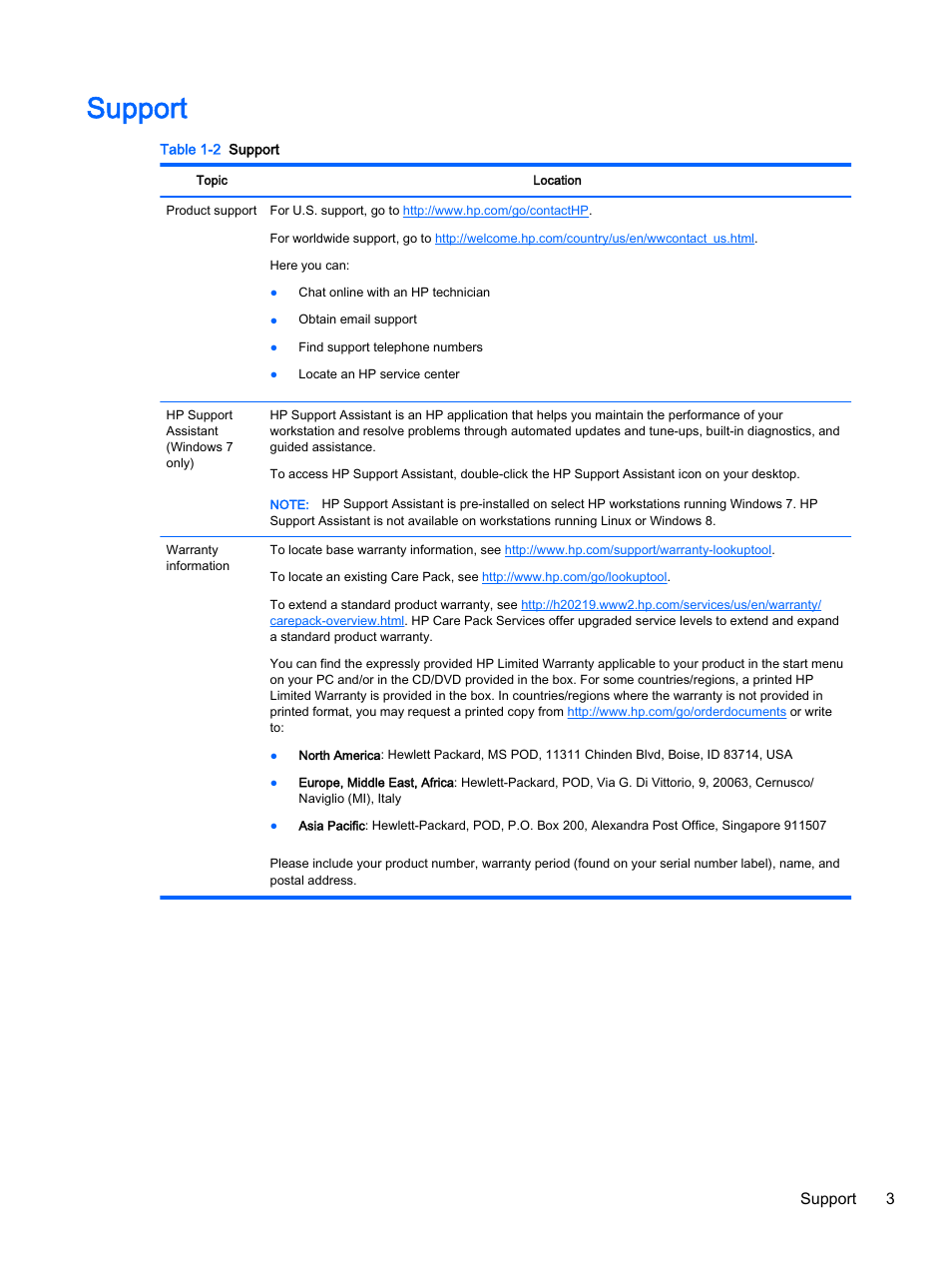 Support, Support 3 | HP Z620 Workstation User Manual | Page 11 / 65