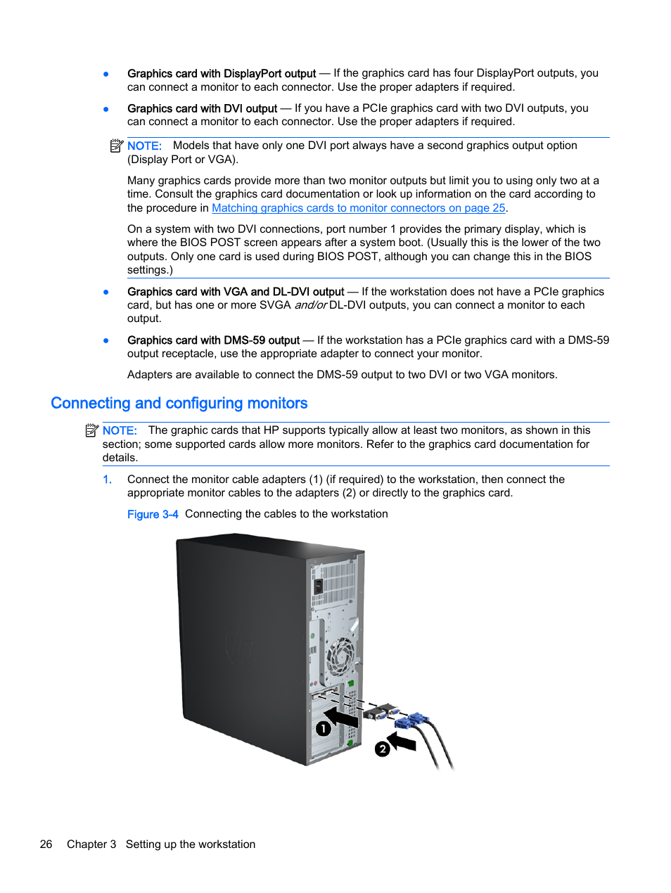 Connecting and configuring monitors | HP Z620 Workstation User Manual | Page 34 / 65