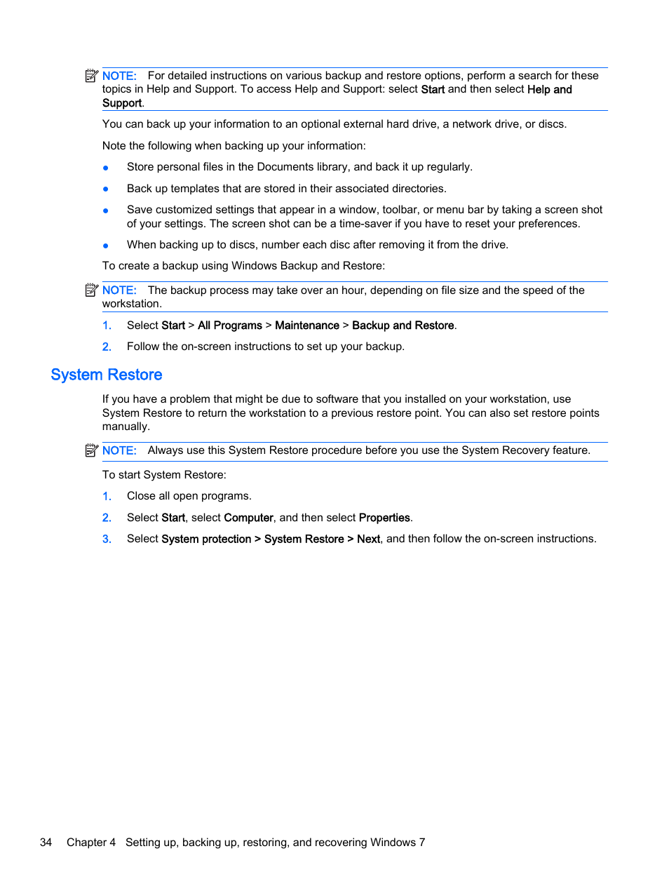 System restore | HP Z620 Workstation User Manual | Page 42 / 65