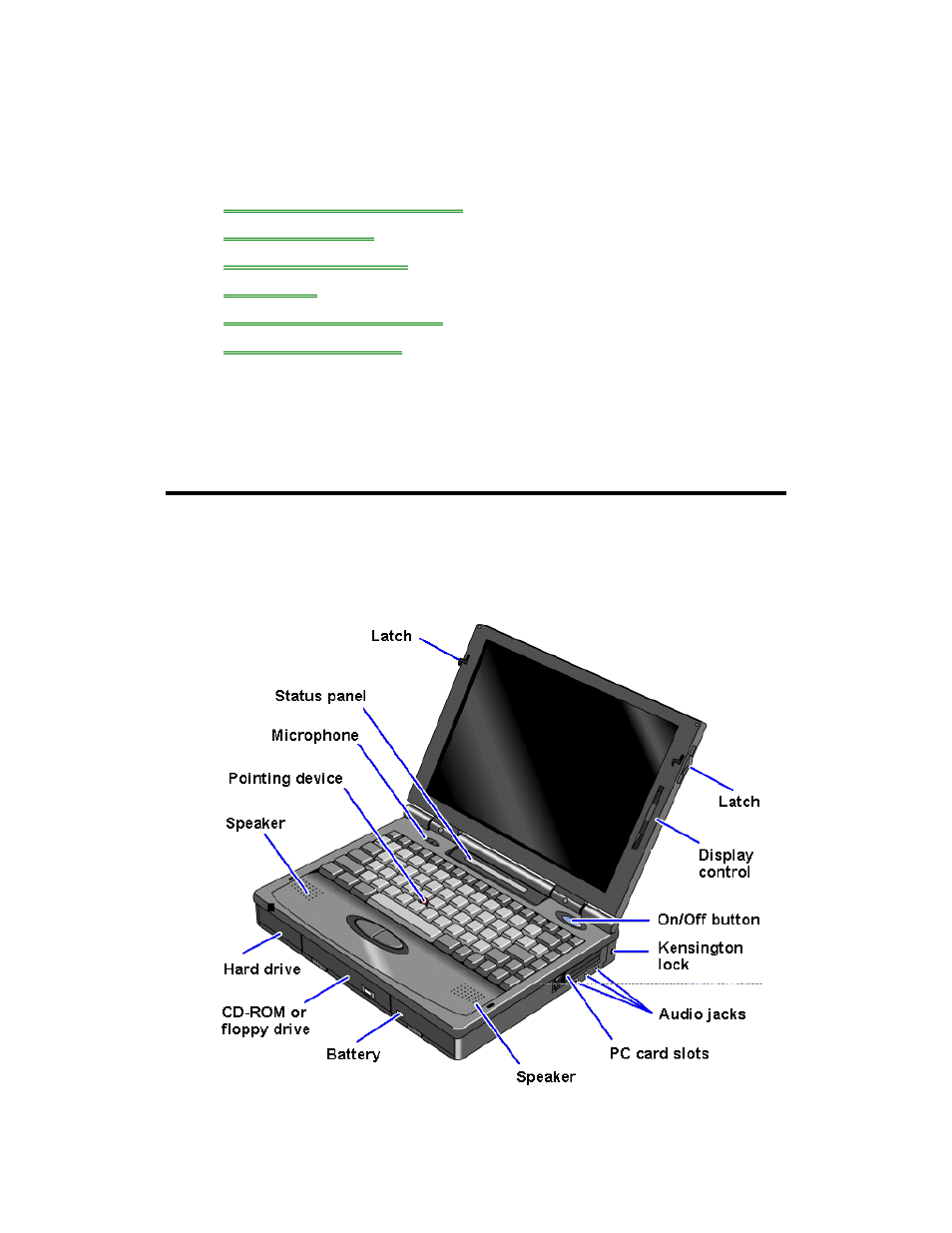 Getting comfortable, Identifying parts of the omnibook | HP OmniBook 5500 Notebook PC User Manual | Page 7 / 91