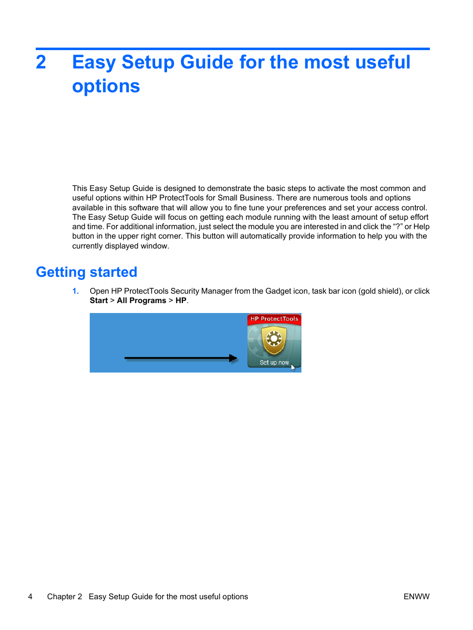 Easy setup guide for the most useful options, Getting started, 2 easy setup guide for the most useful options | 2easy setup guide for the most useful options | HP Pro 3120 Small Form Factor-PC User Manual | Page 12 / 58