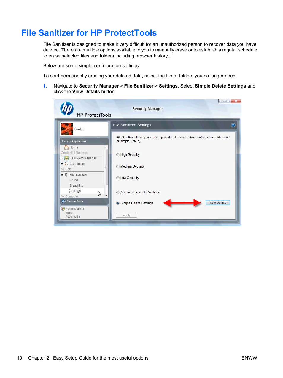 File sanitizer for hp protecttools | HP Pro 3120 Small Form Factor-PC User Manual | Page 18 / 58