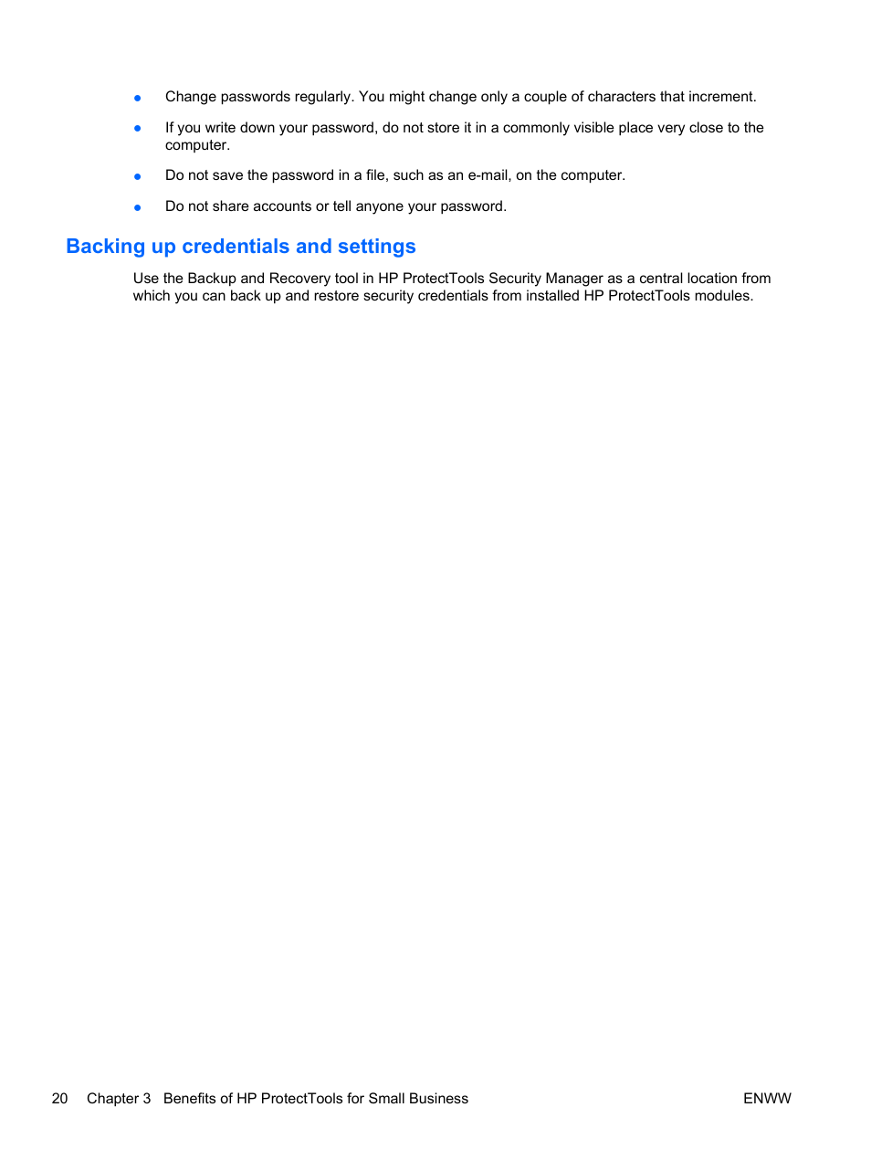 Backing up credentials and settings | HP Pro 3120 Small Form Factor-PC User Manual | Page 28 / 58