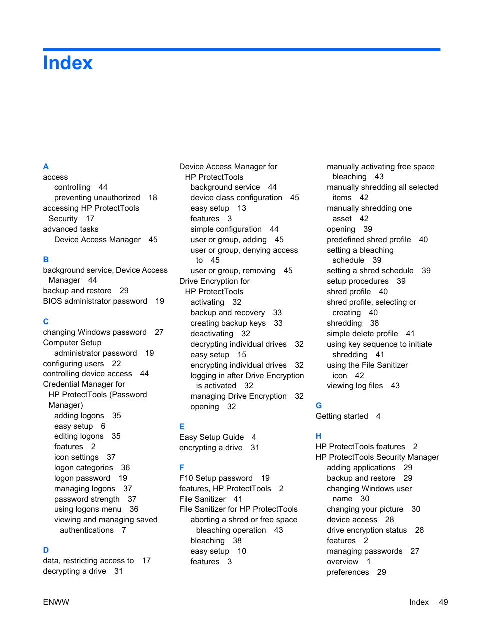 Index | HP Pro 3120 Small Form Factor-PC User Manual | Page 57 / 58