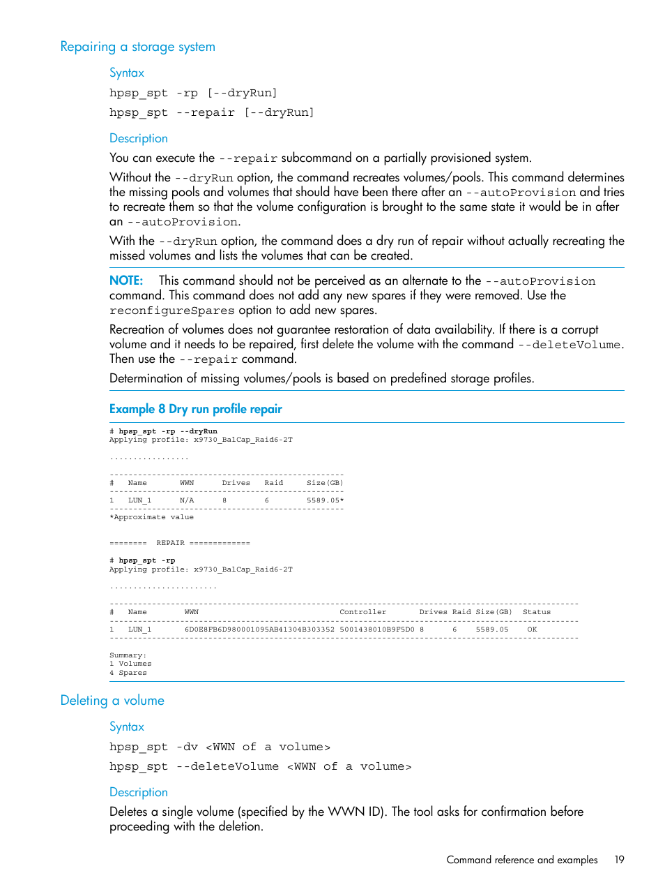 Repairing a storage system, Deleting a volume, Repairing a storage system deleting a volume | HP StoreAll Storage User Manual | Page 19 / 47