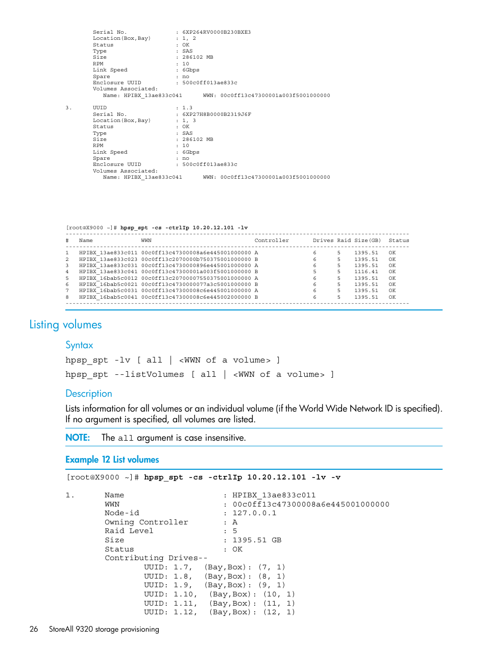 Listing volumes | HP StoreAll Storage User Manual | Page 26 / 47