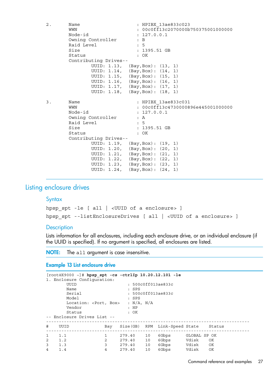 Listing enclosure drives | HP StoreAll Storage User Manual | Page 27 / 47