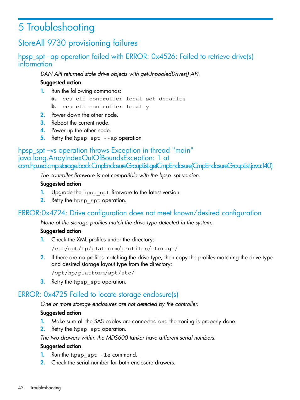 5 troubleshooting, Storeall 9730 provisioning failures | HP StoreAll Storage User Manual | Page 42 / 47