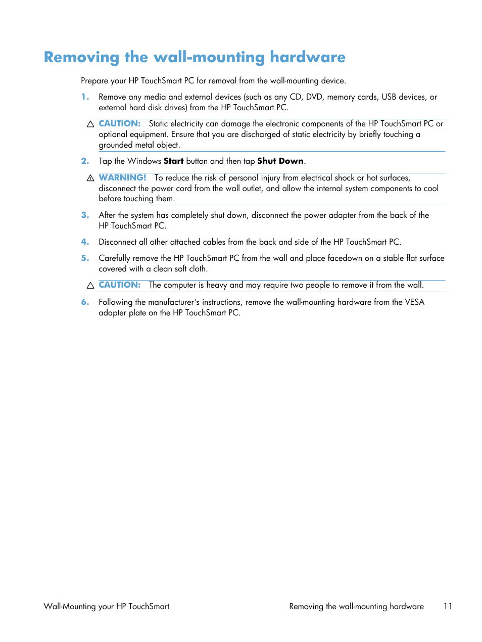 Removing the wall-mounting hardware | HP TouchSmart 9300 Elite All-in-One PC User Manual | Page 15 / 20