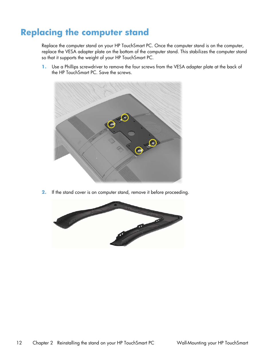 Replacing the computer stand | HP TouchSmart 9300 Elite All-in-One PC User Manual | Page 16 / 20