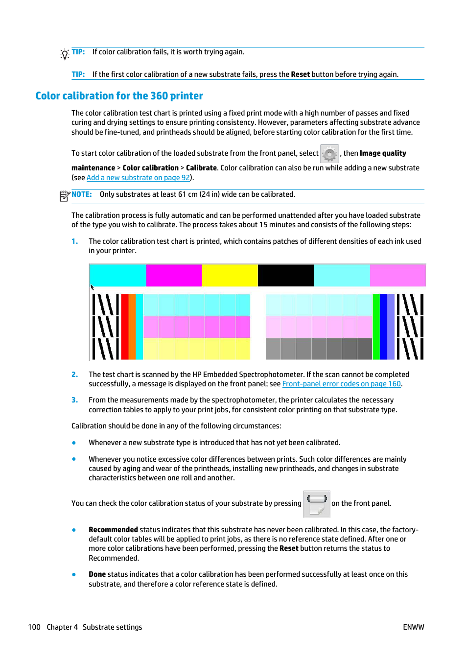 Color calibration for the 360 printer | HP Latex 360 Printer User Manual | Page 106 / 184