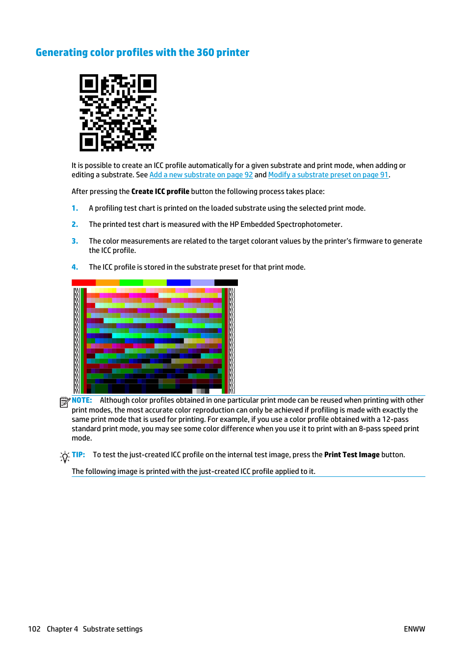 Generating color profiles with the 360 printer | HP Latex 360 Printer User Manual | Page 108 / 184