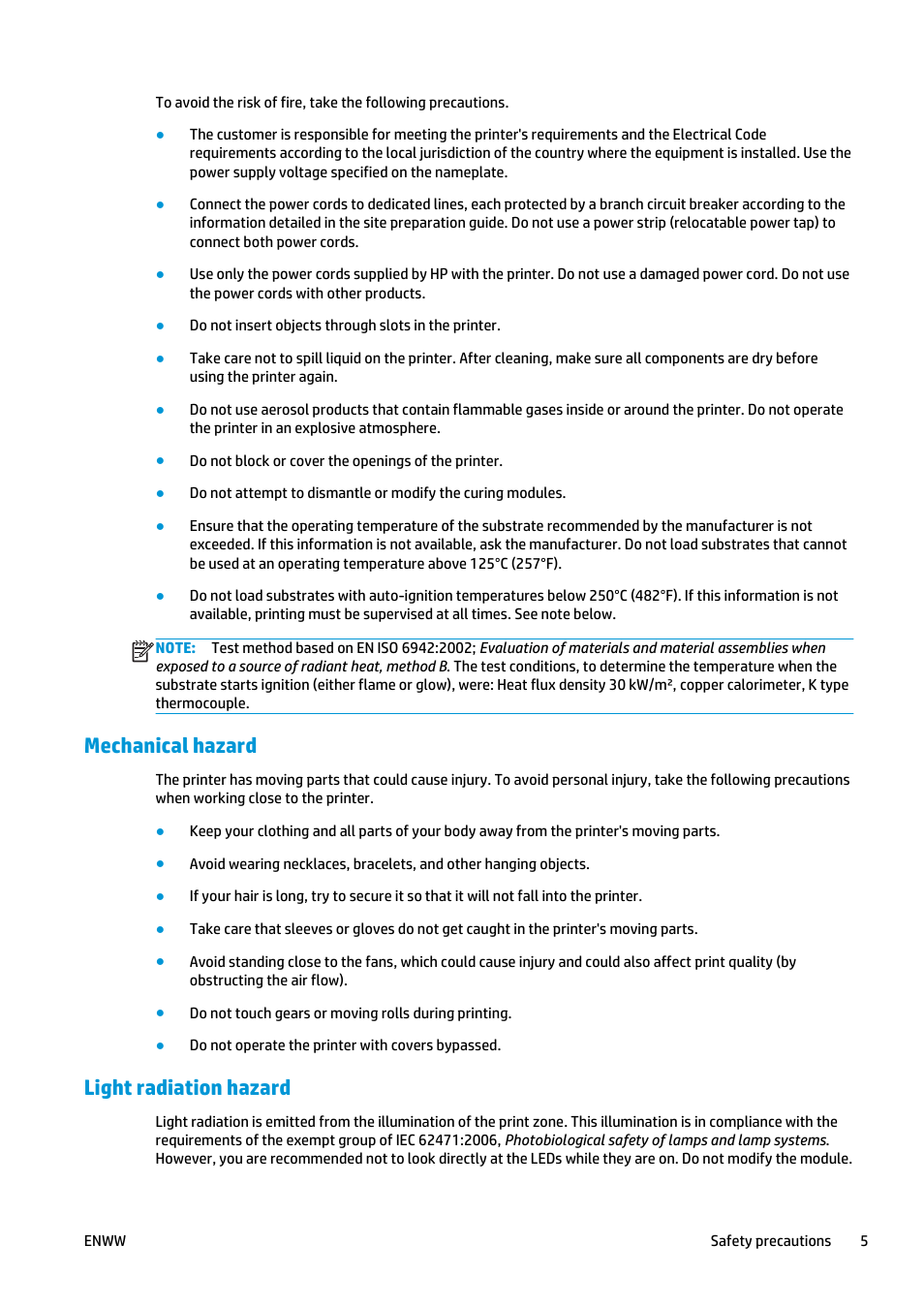 Mechanical hazard, Light radiation hazard | HP Latex 360 Printer User Manual | Page 11 / 184