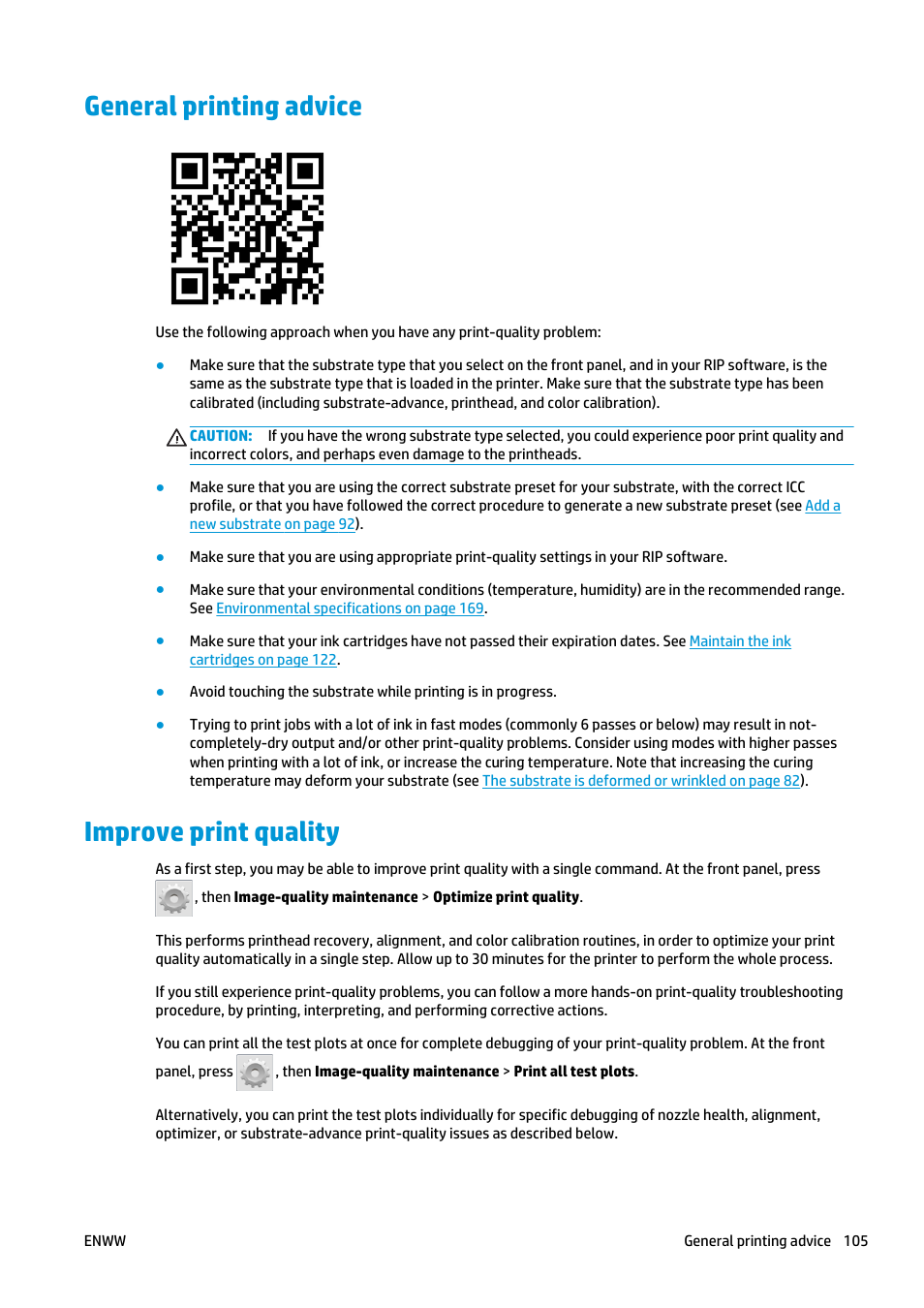 General printing advice, Improve print quality, General printing advice improve print quality | HP Latex 360 Printer User Manual | Page 111 / 184