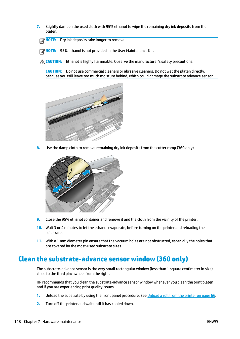 Clean the substrate-advance sensor window | HP Latex 360 Printer User Manual | Page 154 / 184