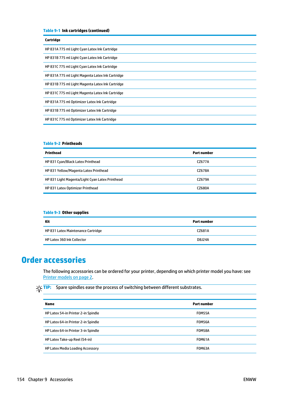 Order accessories | HP Latex 360 Printer User Manual | Page 160 / 184