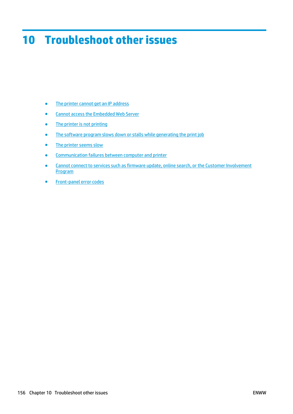 Troubleshoot other issues, 10 troubleshoot other issues | HP Latex 360 Printer User Manual | Page 162 / 184