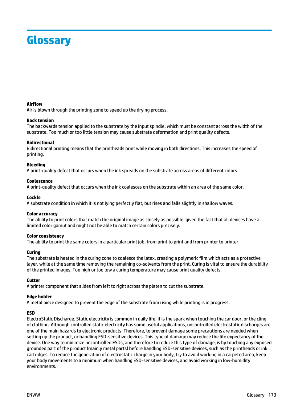 Glossary | HP Latex 360 Printer User Manual | Page 179 / 184