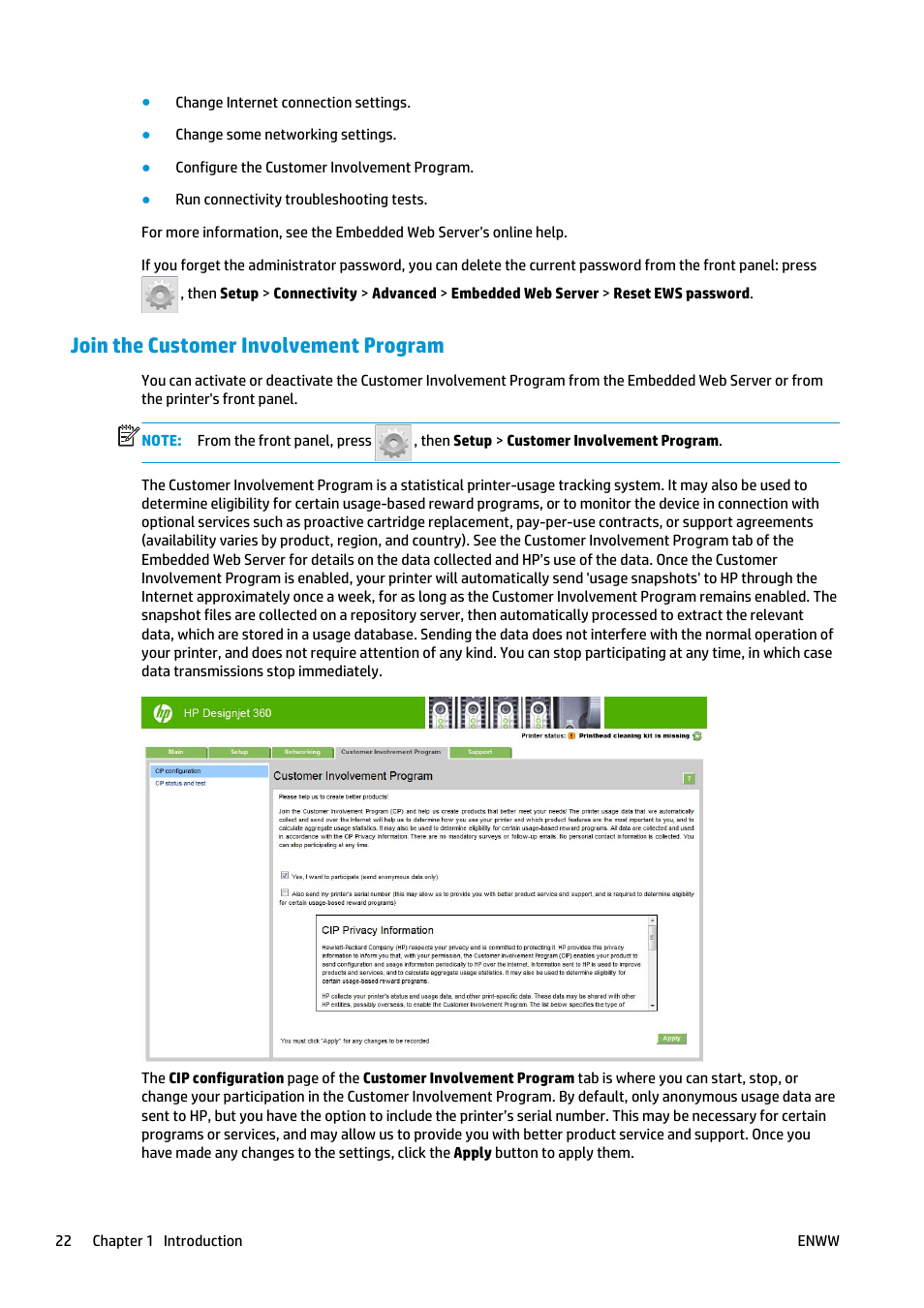 Join the customer involvement program | HP Latex 360 Printer User Manual | Page 28 / 184